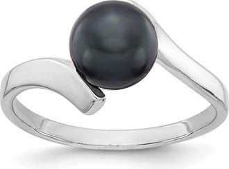 Diamond2Deal 14k White Gold 7mm Black FW Cultured Pearl Ring