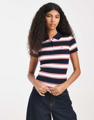 Tommy Jeans Polo slim fit a coste blu navy a righe