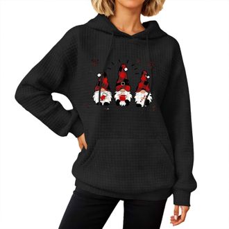 Generic Womens Christmas Hoodie UK Ladies Waffle Hooded Pullover Gnome Sweatshirt Xmas Drawstring Hoodies Snowflakes Tunic Tops Novelty Jumpers Activewear Par