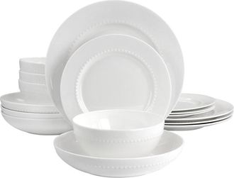 Gibson Home Embossed Bone China 16 Piece Double Bowl Dinnerware Set in White at Nordstrom