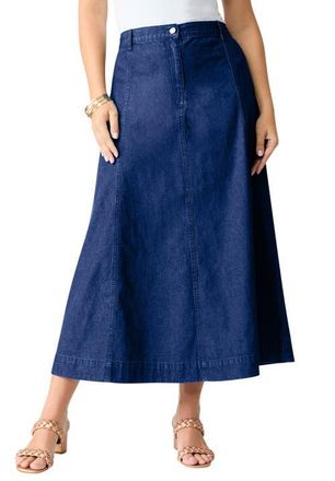 Roaman's Plus Size 24/7 Stretch A Line Maxi Skirt in Dark Wash at Nordstrom, Size 20