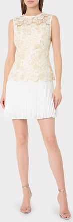 Milly Maggie Embroidered Pleated Sleeveless Minidress in Ecru at Nordstrom, Size 6