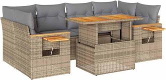 vidaXL Set Sof&aacute;s Jard&iacute;n Y Cojines 7 Pzas Rat&aacute;n Sint&eacute;tico Acacia Beige Vidaxl