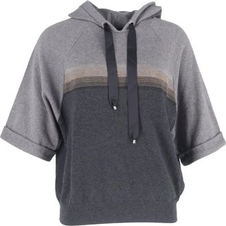 Brunello Cucinelli Short Sleeve Hoodie in Grey Cashmere