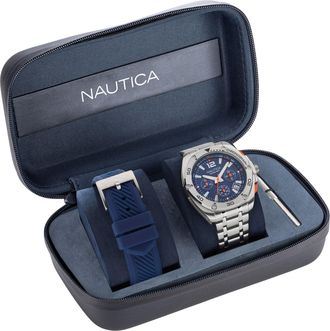 Nautica Tin Can Bay Stainless Steel And Silicone Watch Box Set