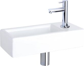 Differnz Hura fonteinset - 37.5x18.5x9cm - Rechthoek - 1 kraangat - Chromen rechte kraan - Keramiek Wit