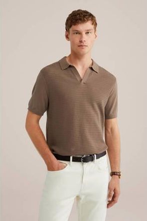 WE Fashion regular polo met ingebreid patroon bruin