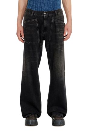 Diesel Relaxed Jeans Regular Waist D-Zeta, Black/Dark grey, Zip fly