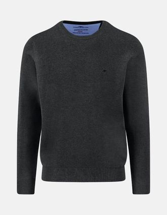 Fynch-Hatton Mens Fine Knit Cotton Crewneck Black - Size: 40