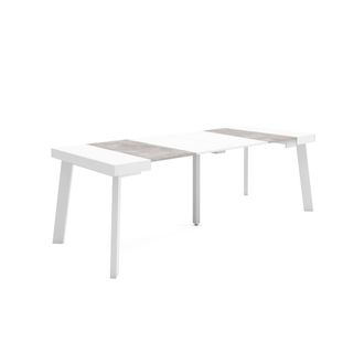Skraut Home Skraut Home - Mesa Consola Extensible, Mesa Comedor Plegable, 220, Para 10 Comensales, Patas De Madera, Estilo Moderno, Blanco Y Gris Cemento