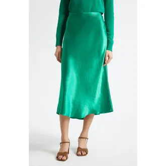 Vince Bias Satin Midi Skirt in Emerald at Nordstrom, Size Xx-Small