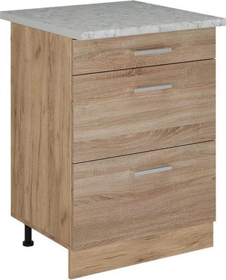 Vicco Mueble Bajo De Cocina R-line, Sonoma, 60 Cm Con Cajones, M&aacute;rmol Ap