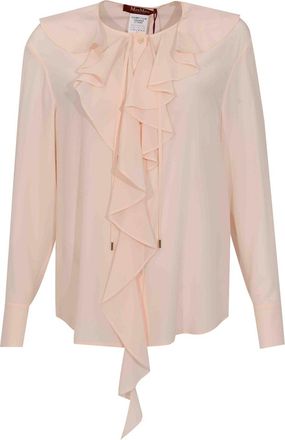 Max Mara Mstepica Silk Blouse With Pink Ruffles