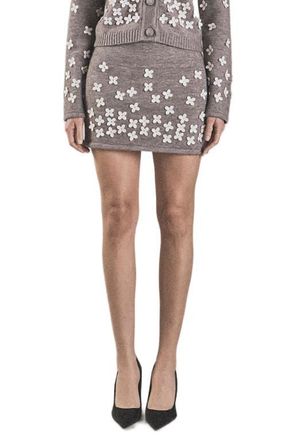 endless rose Floral Appliqu&eacute; Knit Miniskirt in Heather Grey/White at Nordstrom, Size Large