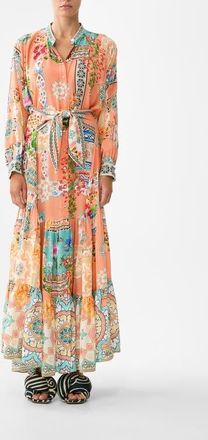 Camilla Tiered Shirtdress With Wide Waist Tie in Meet Me In Mallorca at Nordstrom, Size Xx-Small Au