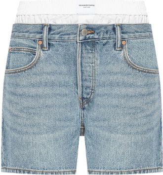 Alexander Wang layered denim shorts - women - Cotton - 26 - Blue