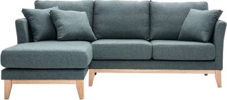 Miliboo Sof&aacute; Chaise Longue A La Izquierda N&oacute;rdico Desenfundable Verde Gris&aacute;ceo Y Madera Clara 3-4 Plazas Oslo