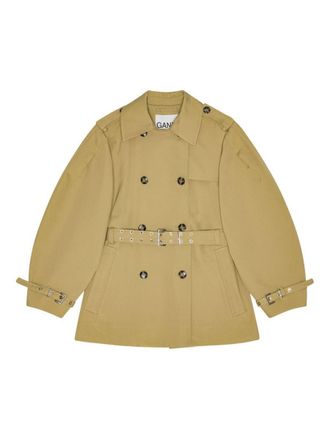 Ganni Beige Midi Double-Breasted Trench Coat