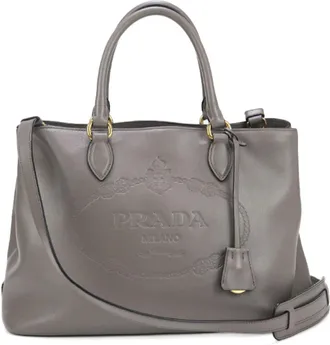 Prada Gray Leather Tote Bag (Pre-Owned)