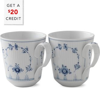 ROYAL COPENHAGEN Blue Fluted Set Of 2 Plain Mugswith $20 Credit