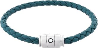 Montblanc Montblanc Meisterstuck Steel & Cyprus Blue Leather Bracelet, Size 60