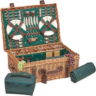 Les Jardins de la Comtesse Cesta de picnic de mimbre y cuero Champs-Elys&eacute;es verde para 6 personas