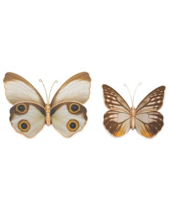 Melrose International Set Of 2 Amber Butterfly & Moth Shelf Sitter