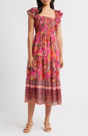 Eliza J Floral Midi Sundress in Pink Multi at Nordstrom, Size 14
