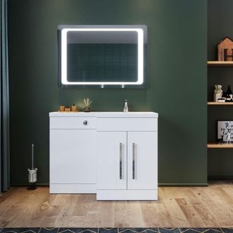 Elegant Lighting Elegant - 1100 Bathroom Vanity Units with Basin l Shape Vanity Sink Units Right Hand + Vitreous Resin Basin + Concealed Cisterm, Ensuit Furniture