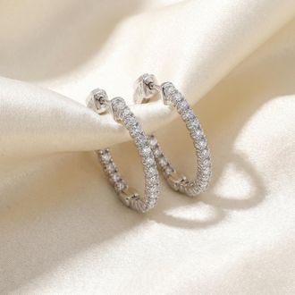 Pompeii3 1.25 Ct Diamond Oval Shape Inside Outside Hoops Earrings 14k White Gold 1