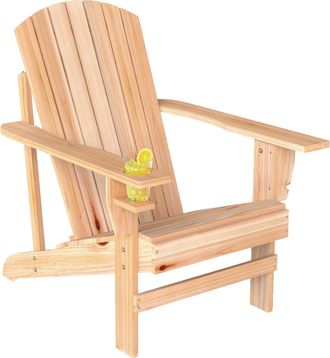 OUTSUNNY Silla Adirondack De Madera Silla De Jard&iacute;n Con Reposabrazos Y Respaldo Alto Para Terraza Balc&oacute;n Exterior 72x95x93 Cm Natural