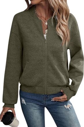 Generic Jackets for Women UK Bomber Jacket Full Zip Sweatshirt without Hood Lightweight Jackets Casual Soft Comfortable Fall Zipper Coat Long Sleeve Loose Swe