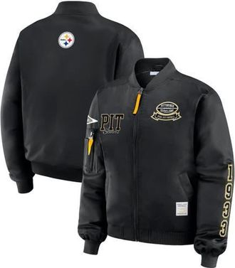 WEAR by Erin Andrews Womens WEAR by Erin Andrews Black Pittsburgh Steelers Patch Full-Zip Bomber Jacket at Nordstrom, Size Xx-Large