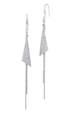 Savvy Cie Jewels RHODIUM PLATED WHITE CZ TASSLE EAR WIRE EARRINGS