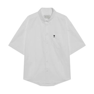 Ami Short Sleeve Shirts, male, White, Size: 2XL Button Down Short-Sleeve Shirt