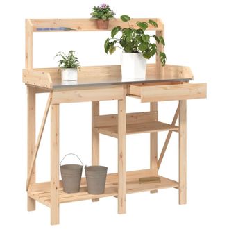 Berkfield Home Potting Bench with Shelves Solid Wood Fir in Brown