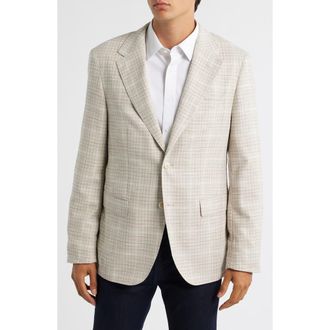 BOSS Jeff Regular Fit Tan Shadow Check Virgin Wool Sport Coat in Open White at Nordstrom Rack, Size 38 Regular