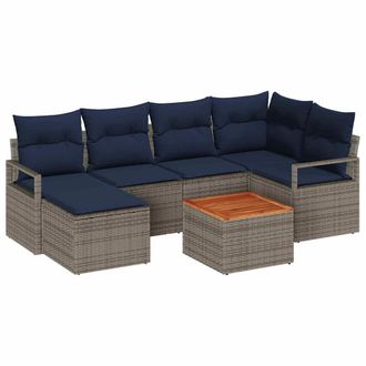 vidaXL Conjunto De Sof&aacute;s De Jard&iacute;n 7 Pcs Gris Rat&aacute;n Sint&eacute;tico Vidaxl