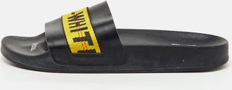 Off-white Black Leather Logo Canvas Industrial Flat Slides