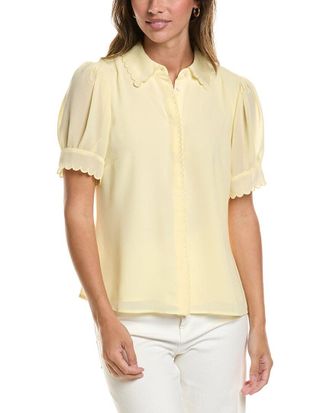 CeCe by Cynthia Steffe Cece Scallop Contrast Trim Button Down