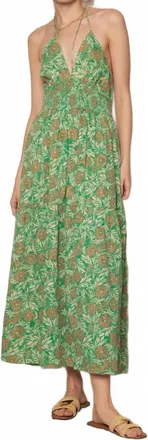 En Cr&egrave;me Floral Print Halter Dress In Green