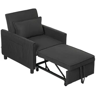 HOMCOM Poltrona Letto Singolo Reclinabile Con Tasche Laterali Grigio Scuro - Homcom