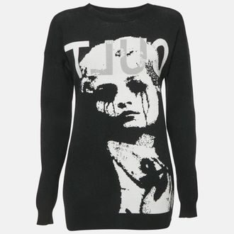 McQ by Alexander McQueen Black Face Intarsia Cotton Knit Sweatshirt M