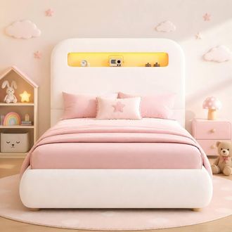 Merax White 3ft Single Boucle Ottoman Storage Bed Frame