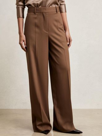 Reiss Solene Tan Wool-blend Wide-leg Suit Trousers, 10R, Brown