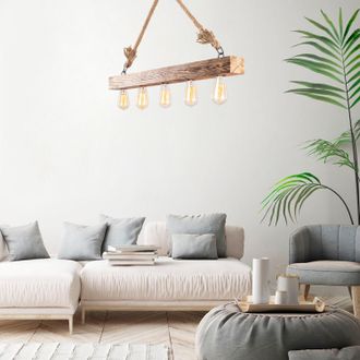 OZAIA Elegante L&aacute;mpara De Ara&ntilde;a De Madera, 100 X 7 Cm, Altura 53 Cm 5 X E27 M&aacute;x. 40 W, Dise&ntilde;o R&uacute;stico, Ideal Para Decoraci&oacute;n De Interiores Moderna Bombillas