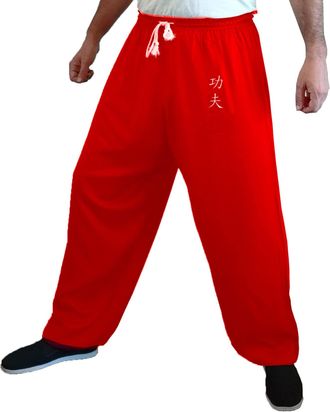 Tao Kung Fu Pants Tai Chi and Wing Chun Bottoms Style for Women and Men Martial Arts Trousers Light and Smooth (KF Red Size M)
