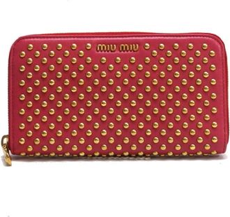 Miu Miu Red Color Leather Long Wallet (Bi-Fold) (Pre-Owned)
