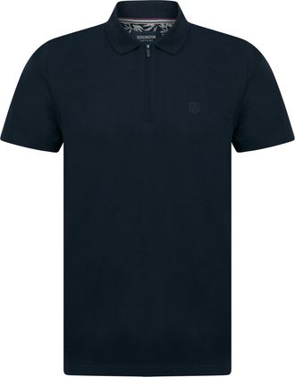 Kensington Eastside Mens Wells Cotton Jersey Polo Shirt with Zip Fasten Collar Navy