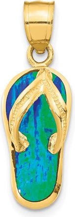 Diamond2Deal 14k Yellow Gold Polished 3D Created Blue Opal Flip Flop Pendant